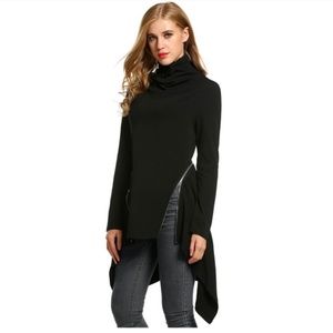 Black Mock Neck Long Sleeve Asymmetric Top XL